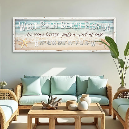 Personalized Beach House Coastal Sign canvas featuring weathered wood planks and ocean scene on Tampa Home & Garden Store