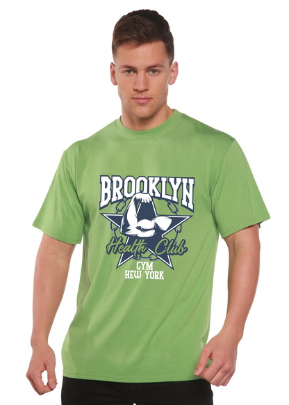 Brooklyn Health Club bamboo viscose/organic cotton short sleeve tee lime green with Spun Bamboo print on Tampa Home & Garden Store