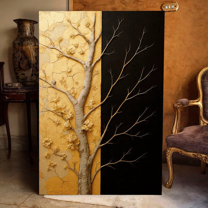 Golden Eclipse Wall Art Canvas, a 3-panel crafting canvas with gold textured and black panels on Tampa Home & Garden Store
