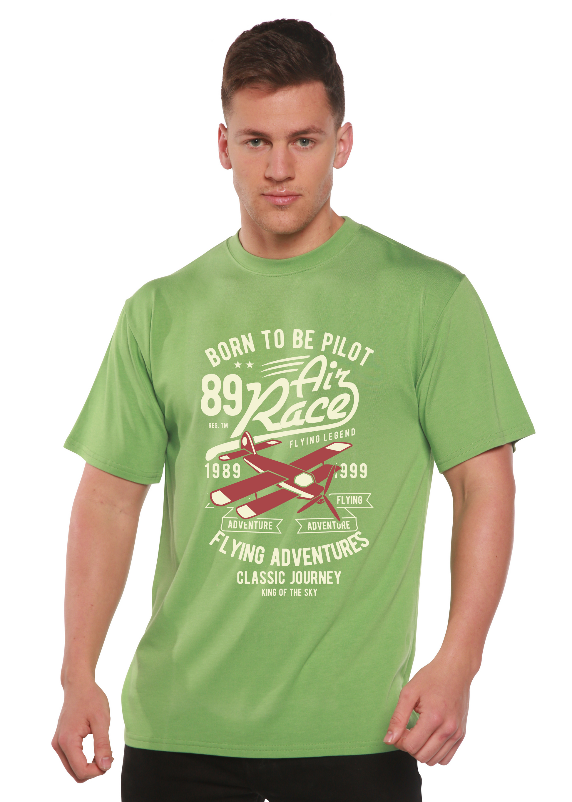 Born To Be Pilot men's green bamboo viscose organic cotton graphic T-shirt by Spun Bamboo on Tampa Home & Garden Store