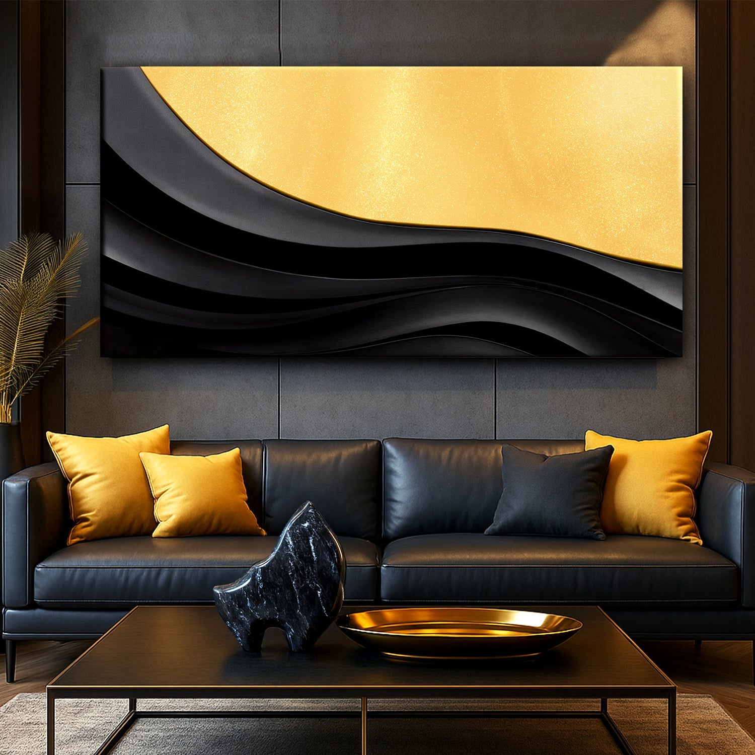 Black and gold minimalist Abstract VIII canvas by Tailored Canvases with gold texture on Tampa Home & Garden Store