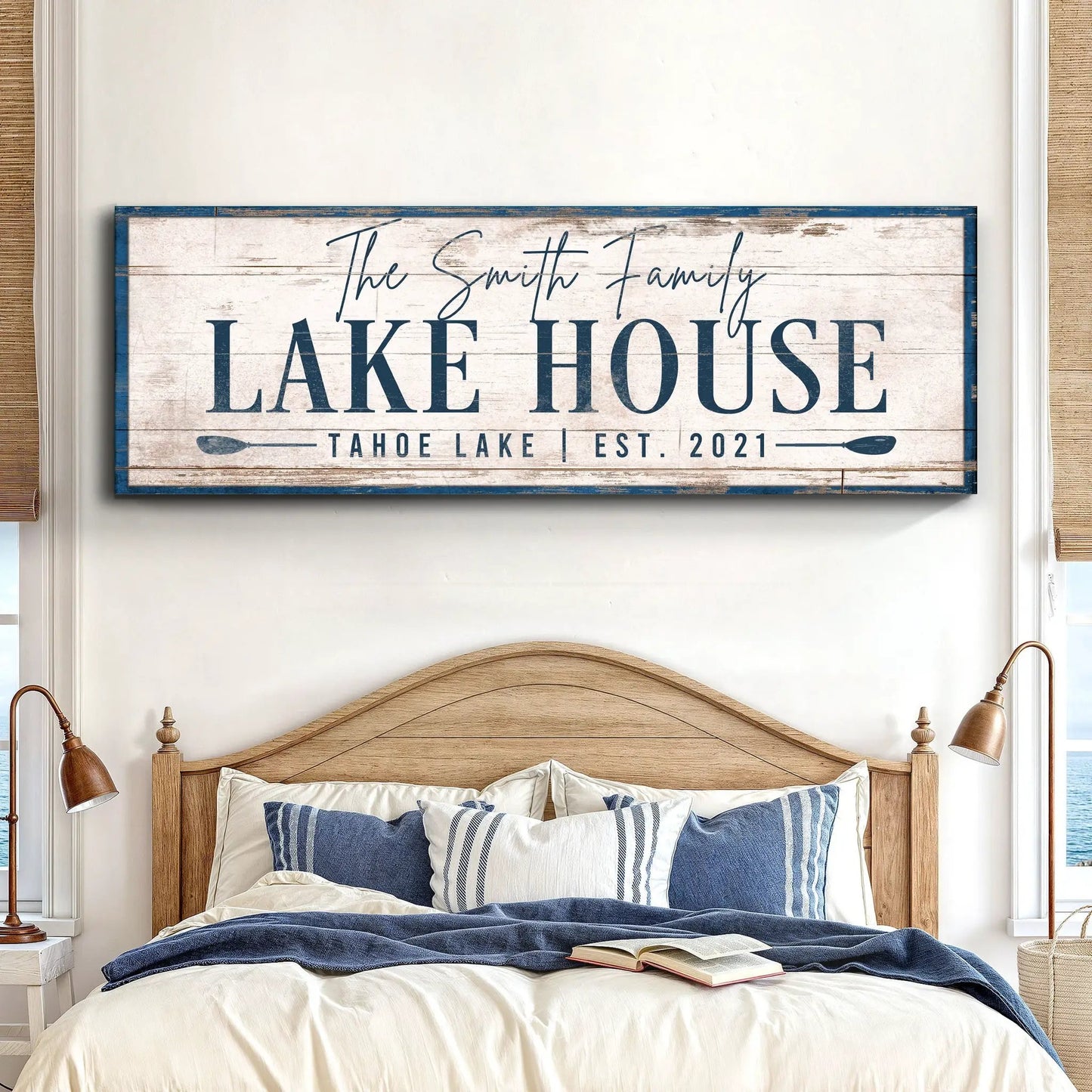Personalized Lake House Sign canvas featuring The Smith Family Lake House rustic border on Tampa Home & Garden Store