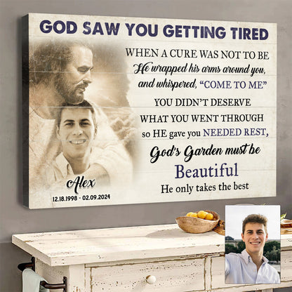 Personalized God Saw You Getting Tired Memorial Sign II canvas Tailored Canvases with family portrait on Tampa Home & Garden Store