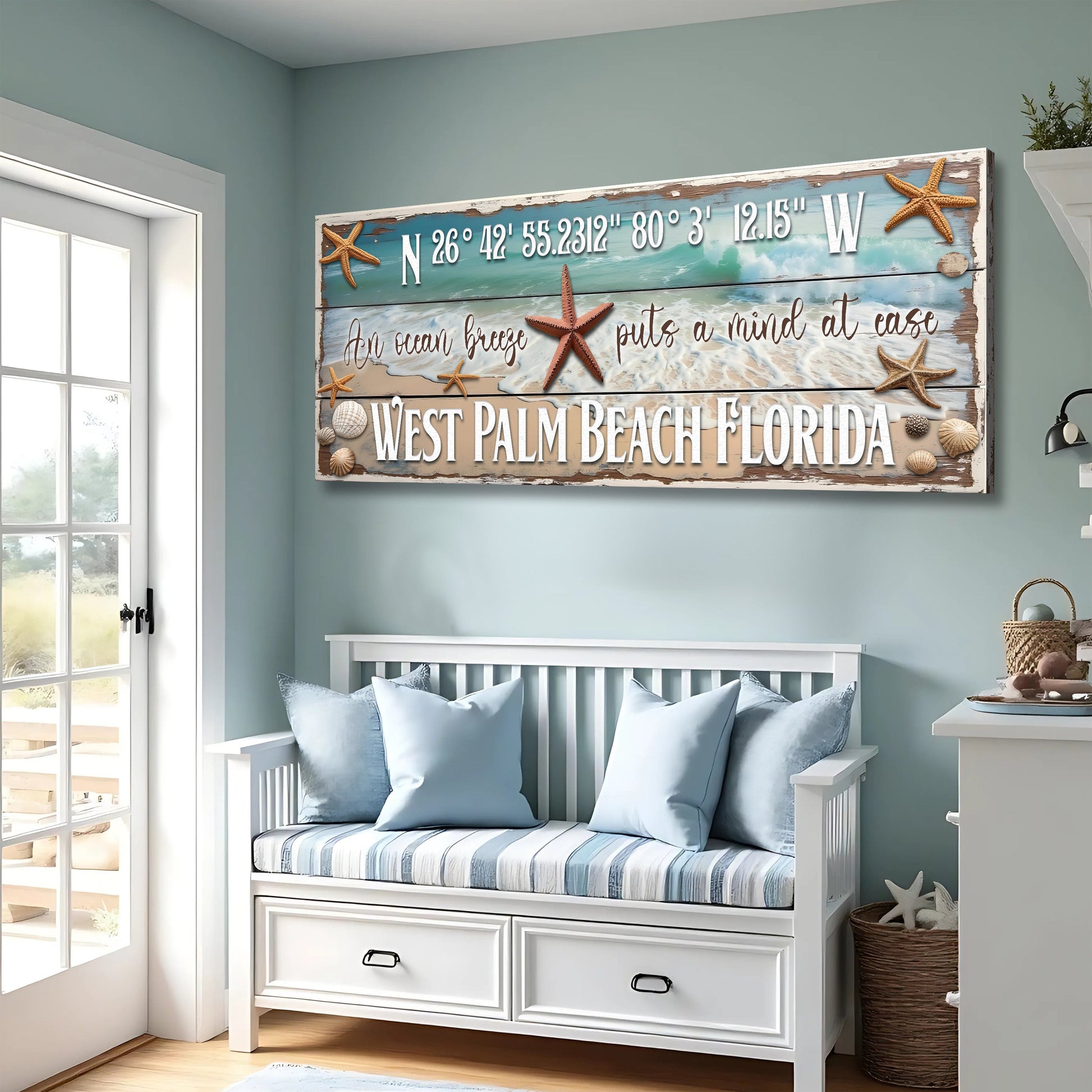 Personalized Beach House Coastal Sign III canvas wall art with weathered wood planks and starfish accents Tailored Canvases on Tampa Home & Garden Store