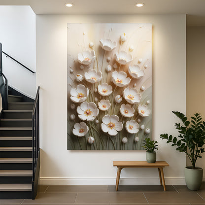 Floral Wall Art Canvas with large white blossoms in soft neutral tones on Tampa Home & Garden Store