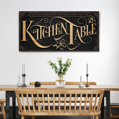 Kitchen Table Sign canvas with black textured background and gold script by Tailored Canvases on Tampa Home & Garden Store
