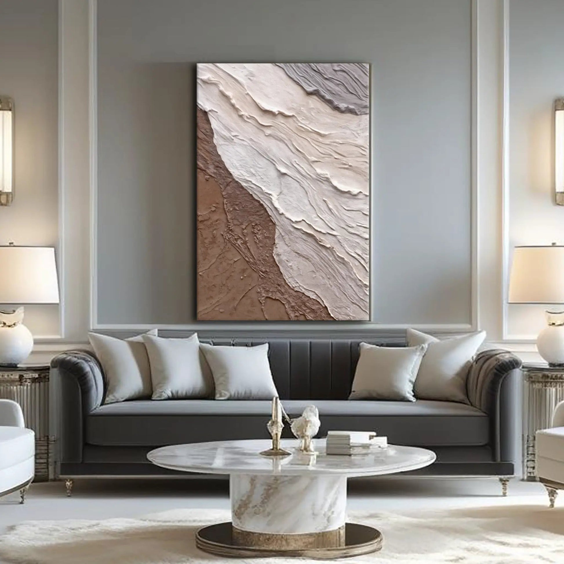 Abstract Earthy Waves Wall Art on canvas by Tailored Canvases in beige brown tones on Tampa Home & Garden Store