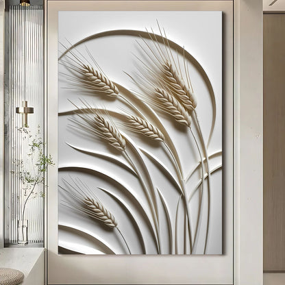 3D Minimalist Wheat Wall Art canvas Tailored Canvases, cream wheat stalks in relief on Tampa Home & Garden Store