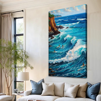Beach Days Wall Art XX canvas by Tailored Canvases, three-panel ocean waves and cliff scene on Tampa Home & Garden Store