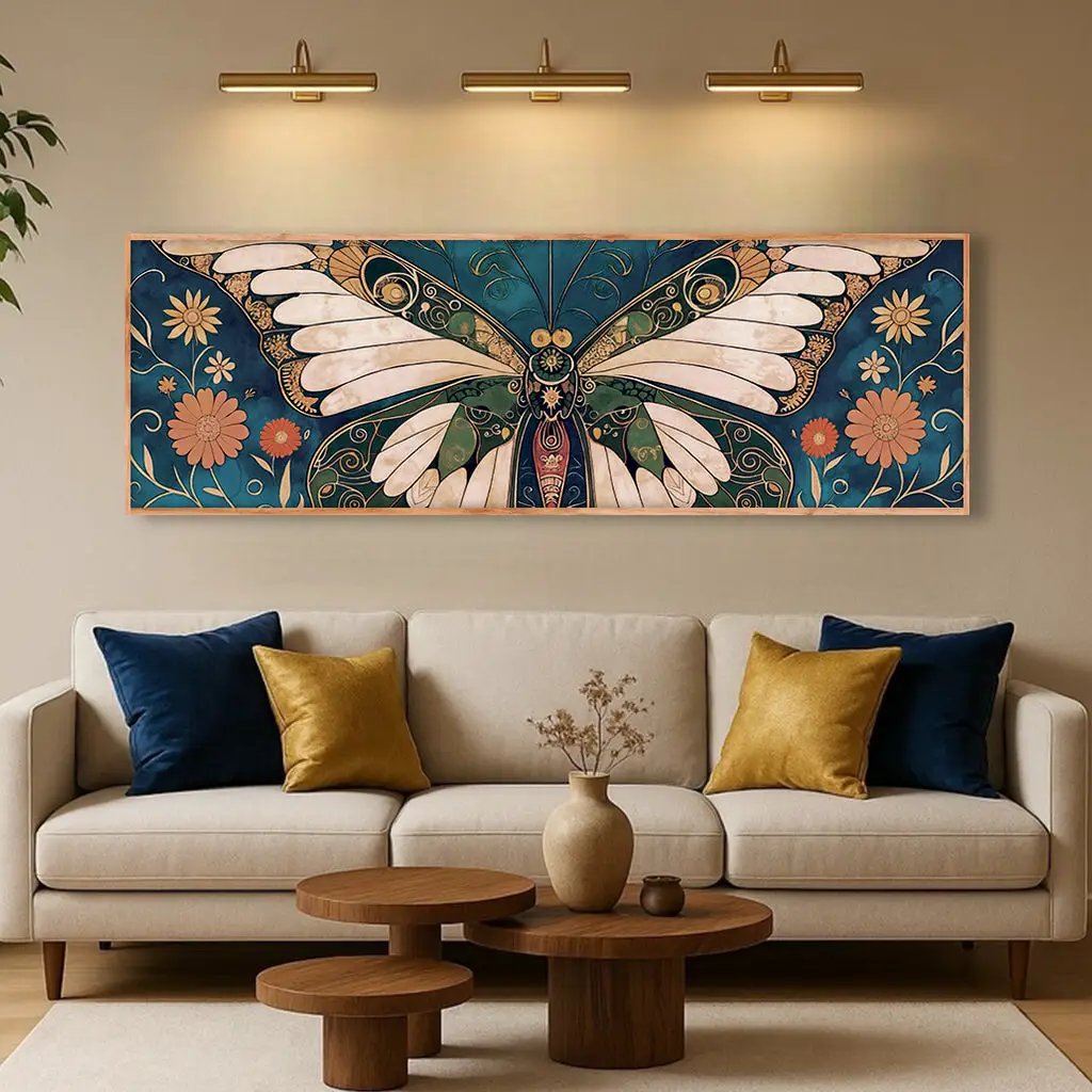 Abstract Vintage Butterfly Wall Art canvas by Tailored Canvases in teal blue wings on Tampa Home & Garden Store