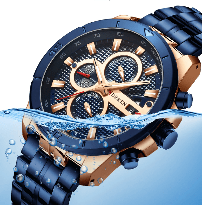 Stevvex ST1N2150MLK1 men's waterproof chronograph watch with day view, blue/gold tone on Tampa Home & Garden Store