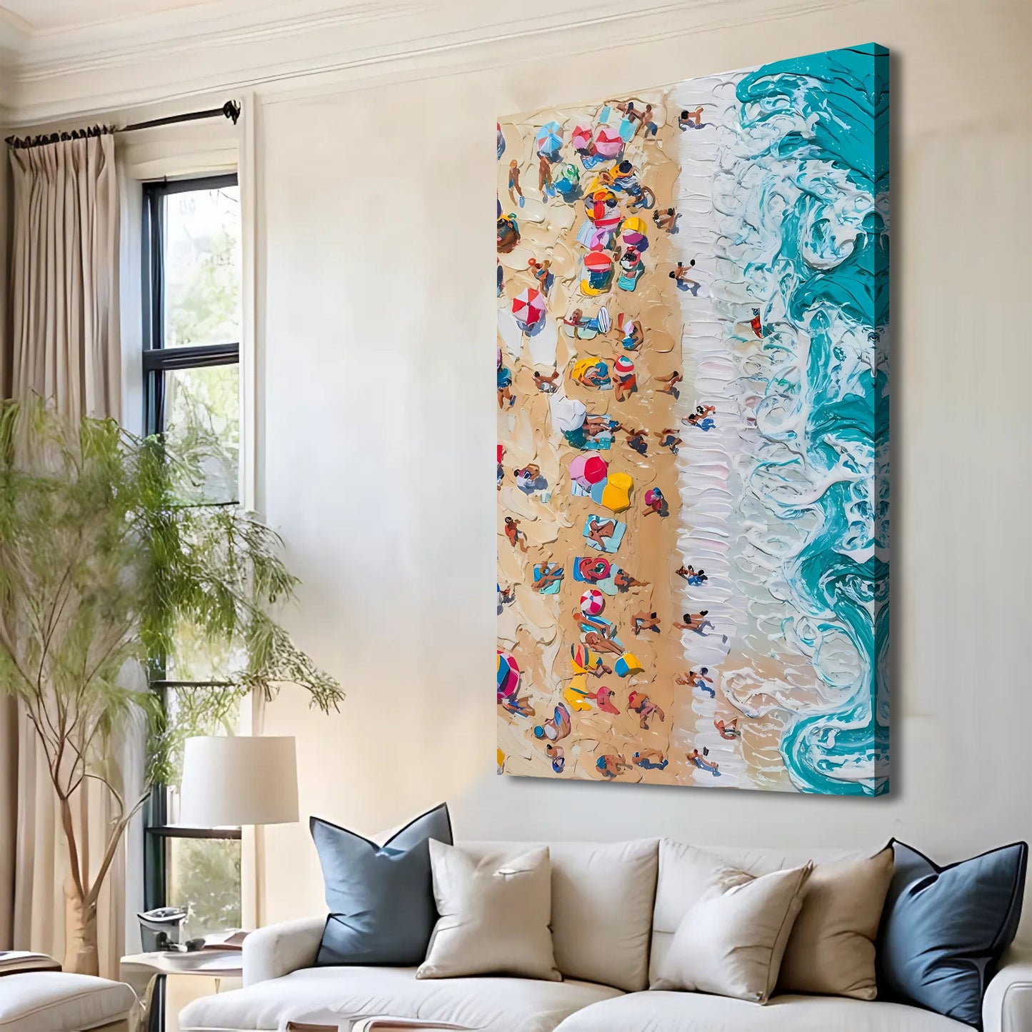 Beach Days Wall Art VII canvas by Tailored Canvases, beach scene with sand tones and teal waves on Tampa Home & Garden Store