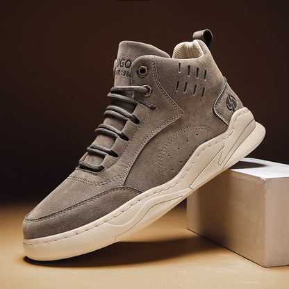 Stevvex men's suede high-top sneakers taupe brown lace-up non-slip sole on Tampa Home & Garden Store