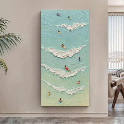 Beach Days Wall Art XIX canvas by Tailored Canvases in teal ocean tones with surfers on Tampa Home & Garden Store