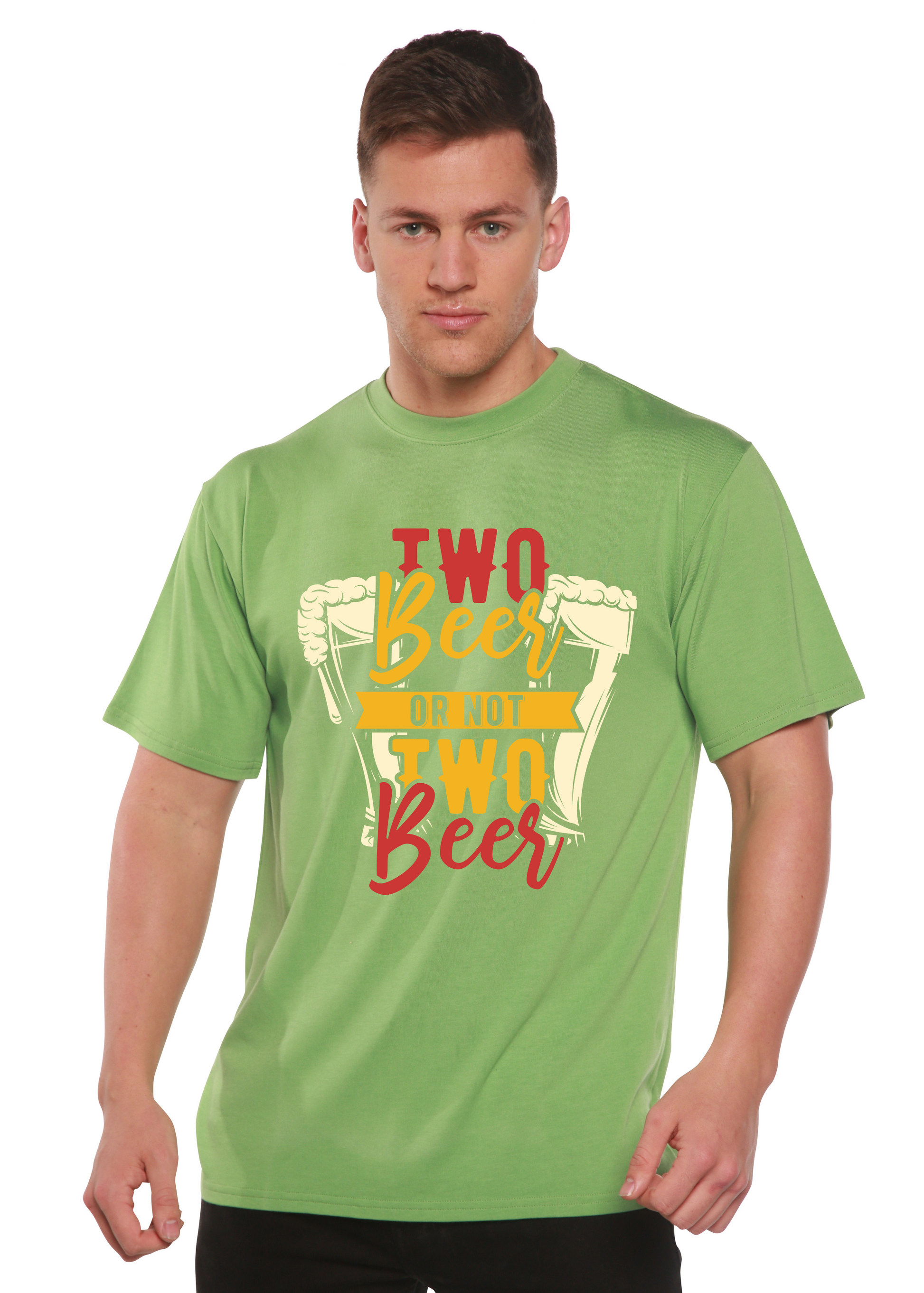 Two Beer Men's Bamboo Viscose/Organic Cotton Short Sleeve Graphic T-Shirt green beer print on Tampa Home & Garden Store
