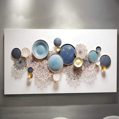 Lotus Leaf Abstract Wall Art III canvas with blue and gold circular discs and lace patterns on Tampa Home & Garden Store