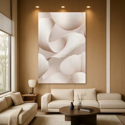Calm Aesthetic Wall Art canvas by Tailored Canvases in beige with abstract ribbons for a serene space on Tampa Home & Garden Store