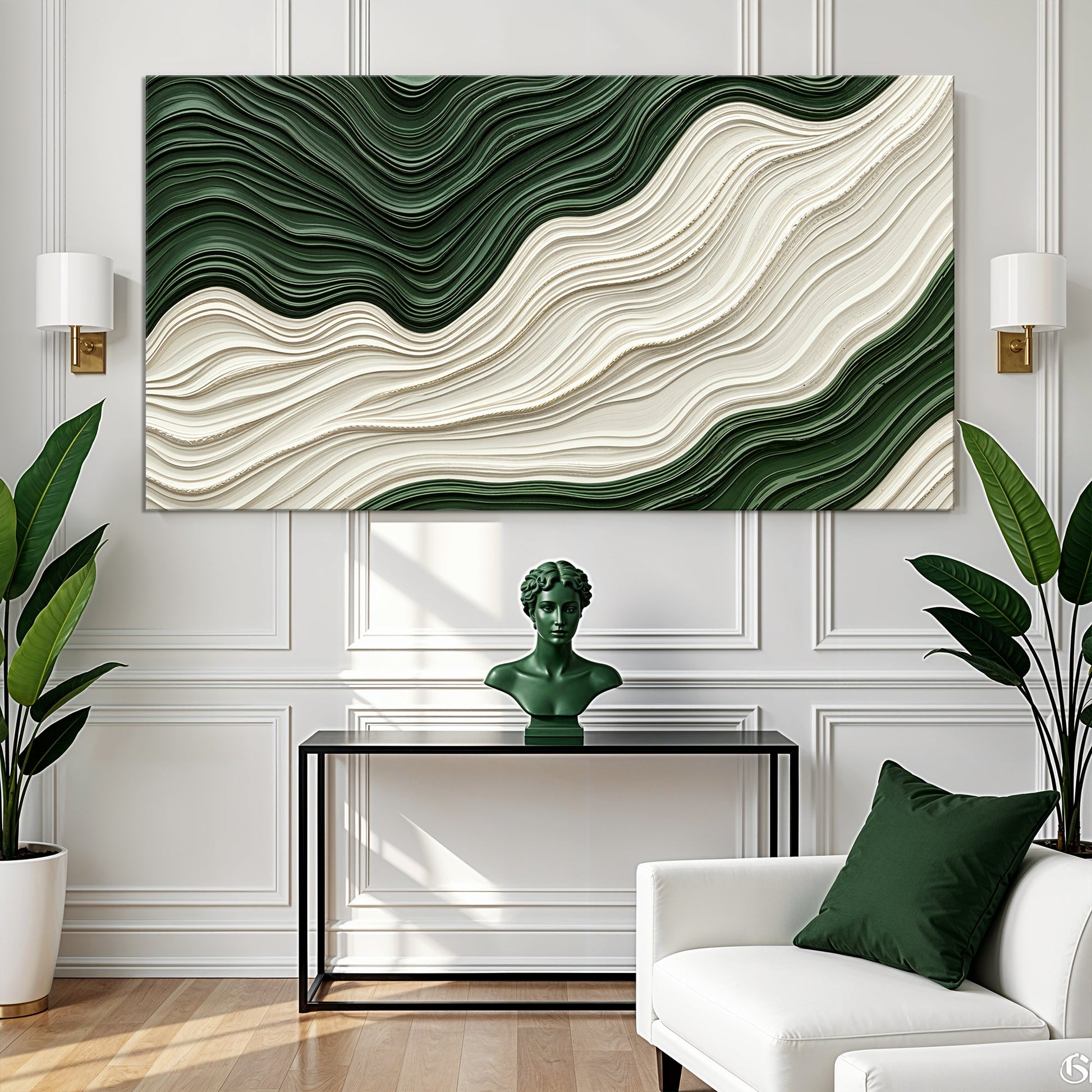 Green Rivers Abstract Wall Art VIII canvas Tailored Canvases with green white flowing waves on Tampa Home & Garden Store