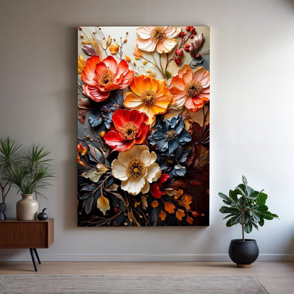 Blooming Garden Rhapsody canvas wall art by Tailored Canvases with vibrant orange cream blooms on Tampa Home & Garden Store