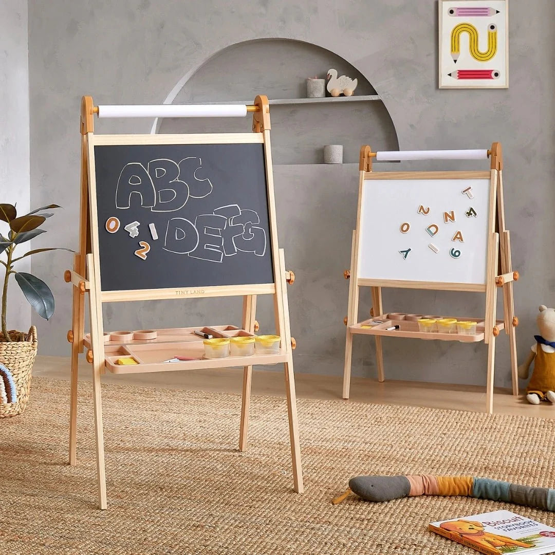 2 Tiny Land INC caramel Magnitales kids easels with chalkboard and whiteboard wood frames on Tampa Home & Garden Store