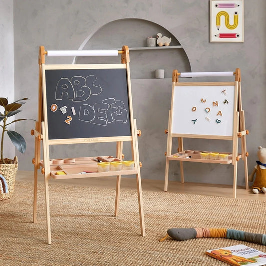 2 Tiny Land INC caramel Magnitales kids easels with chalkboard and whiteboard wood frames on Tampa Home & Garden Store