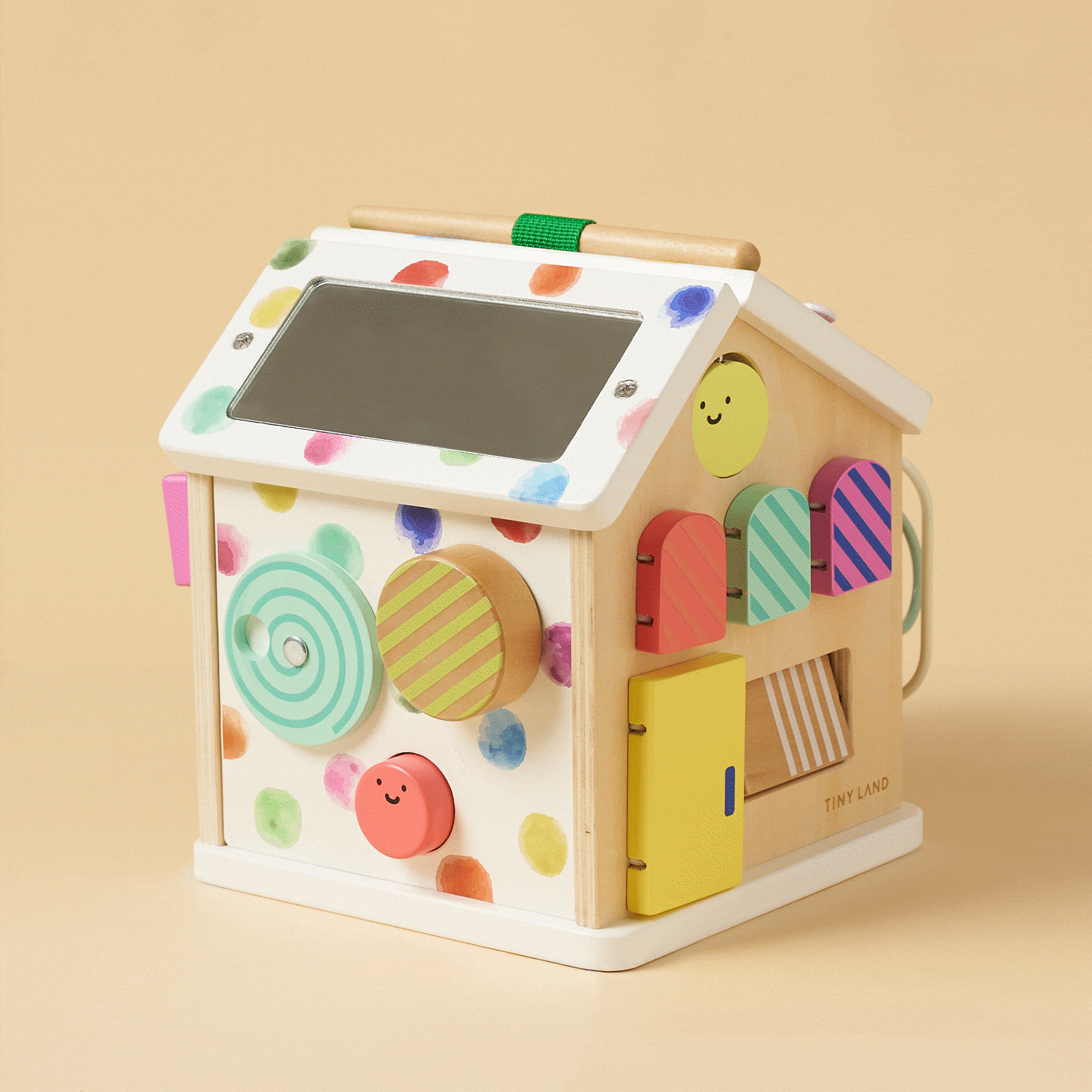 Tiny Land Cottage Activity Cube Rainbow wooden toy with colorful dots and shapes by Tiny Land INC on Tampa Home & Garden Store