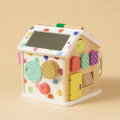 Tiny Land Cottage Activity Cube Rainbow wooden toy with colorful dots and shapes by Tiny Land INC on Tampa Home & Garden Store