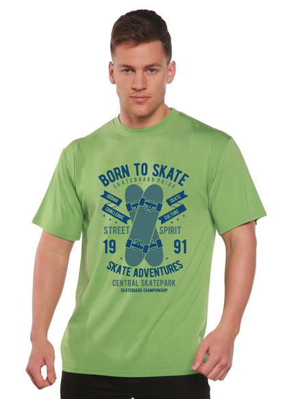 Born To Skate men's bamboo viscose/organic cotton short sleeve tee green with skateboard on Tampa Home & Garden Store