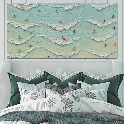 Beach Days Wall Art II canvas by Tailored Canvases featuring turquoise ocean waves and surfers on Tampa Home & Garden Store