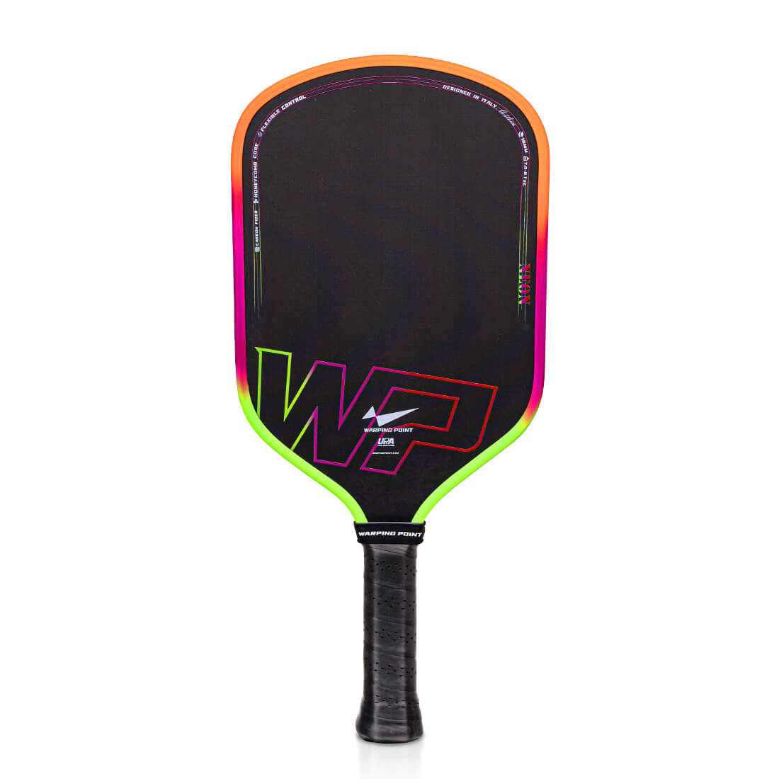 Warping Point Neon Pickleball Paddle Gen 3 with edge, hitting surface, wrapped grip on Tampa Home & Garden Store