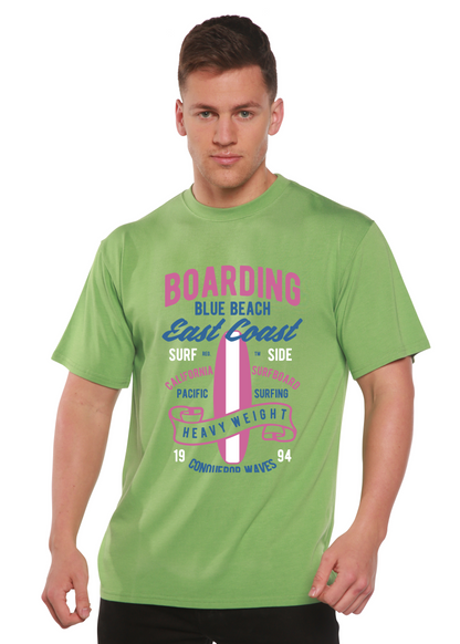 Boarding Blue Beach bamboo viscose tee in lime green with pink print on Tampa Home & Garden Store