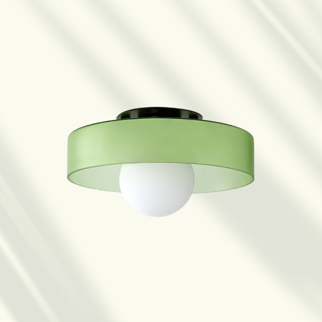 Modern LED ceiling light Moktan Sabai, green drum shade, ceiling light fixture on Tampa Home & Garden Store