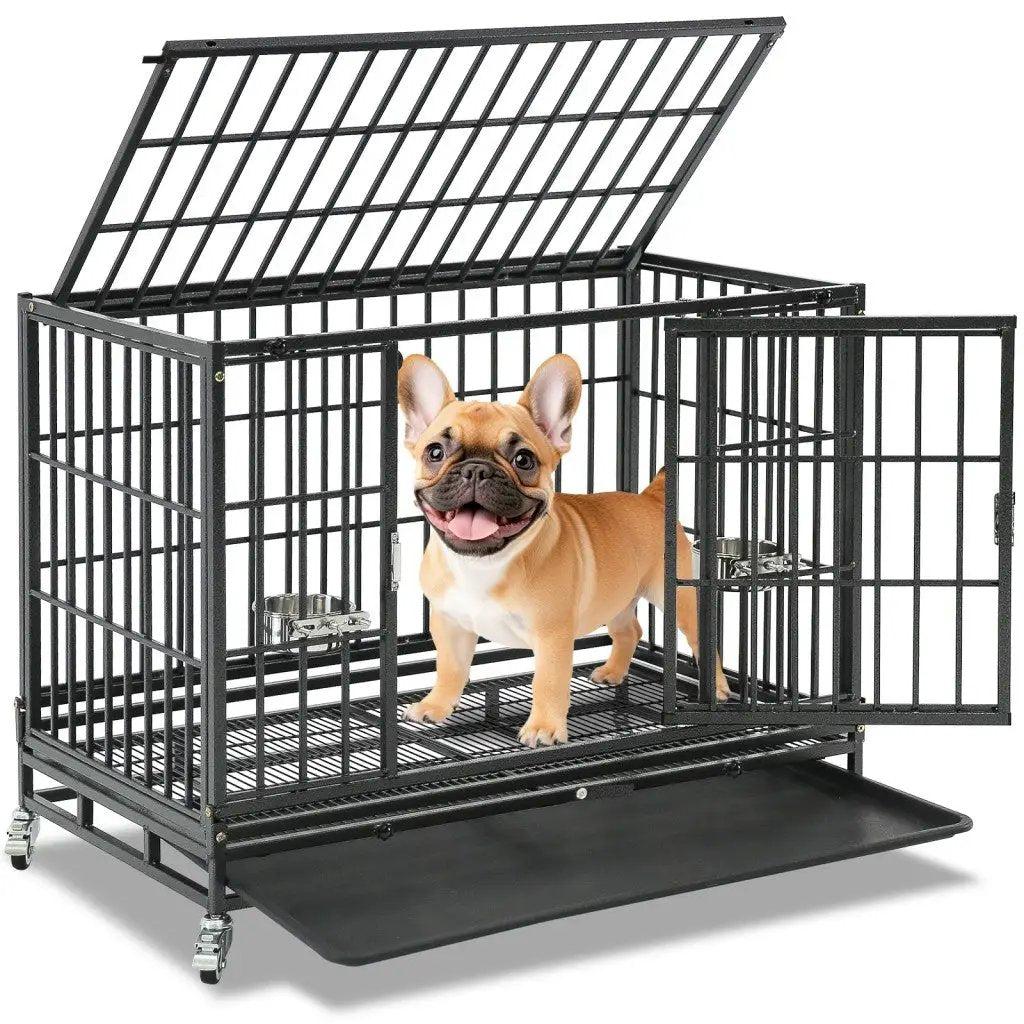 37 Inch Stackable Heavy Duty Dog Crate Homey Pet Official black steel doors wheels slideout tray on Tampa Home & Garden Store