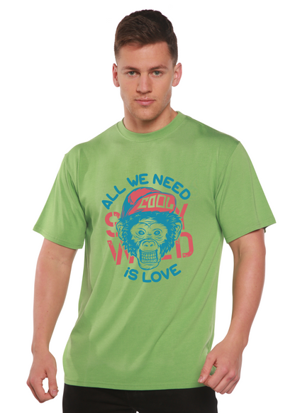 All We Need is Love men's graphic T-shirt in green bamboo viscose cotton by Spun Bamboo on Tampa Home & Garden Store