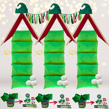 Little Elf Christmas Sleepover Set three party kits with green teepees and festive accessories on Tampa Home & Garden Store