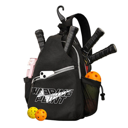 Pickleball Sling Bag Black by Warping Point with front pocket carries paddles and phone on Tampa Home & Garden Store