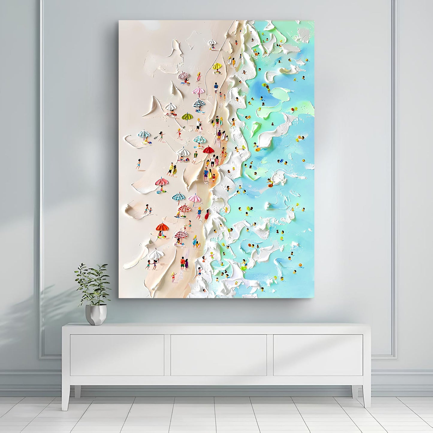 Beachfront Painting Coastal Wall Art canvas with textured sand and turquoise water on Tampa Home & Garden Store