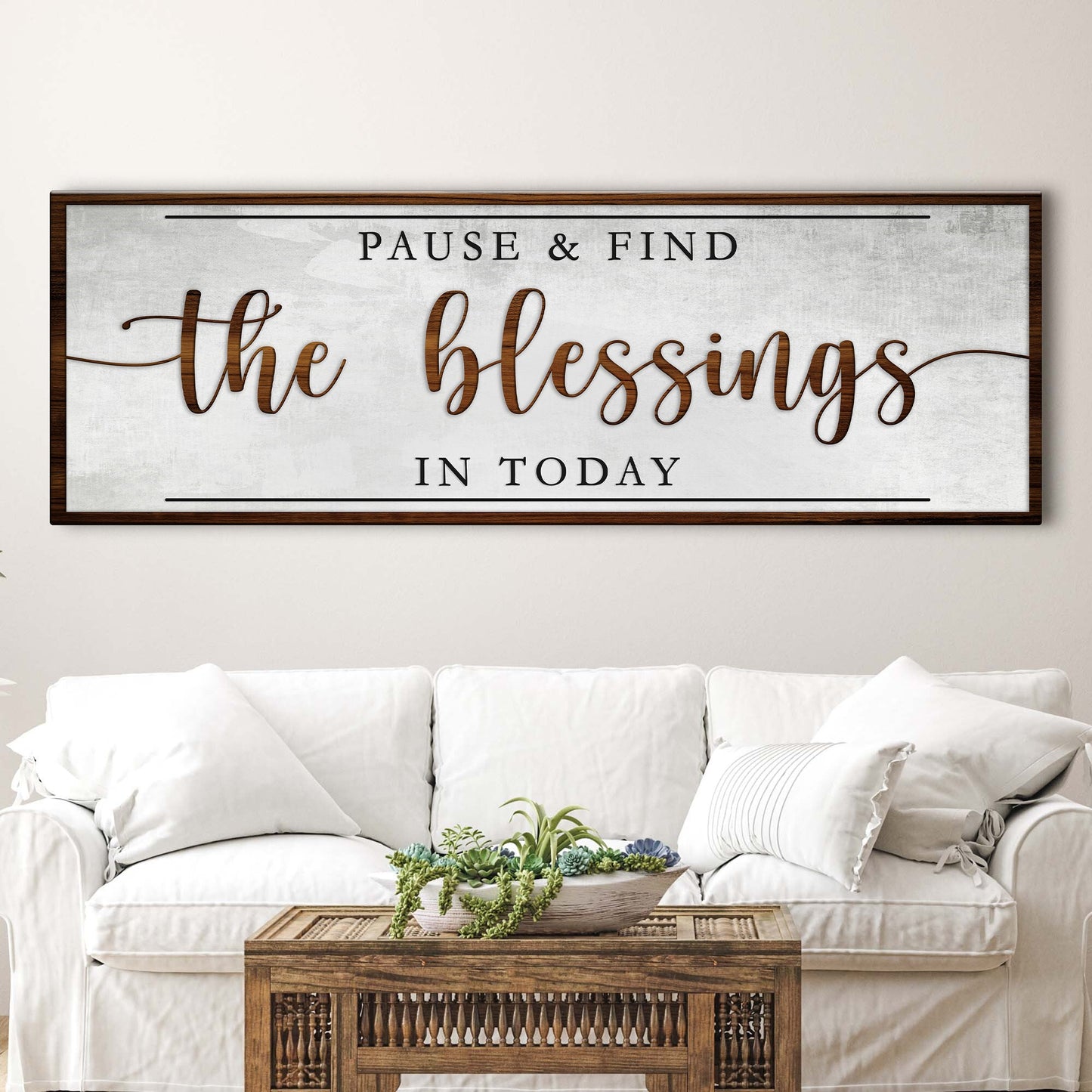 Tailored Canvases faith sign canvas Pause & Find the blessings in today wood frame on Tampa Home & Garden Store