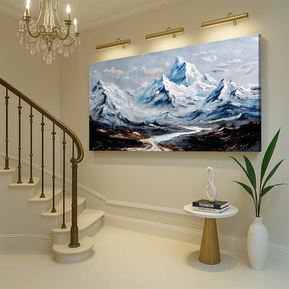 Mountain Minimalist Wall Art II canvas with blue snow capped peaks for a modern foyer on Tampa Home & Garden Store