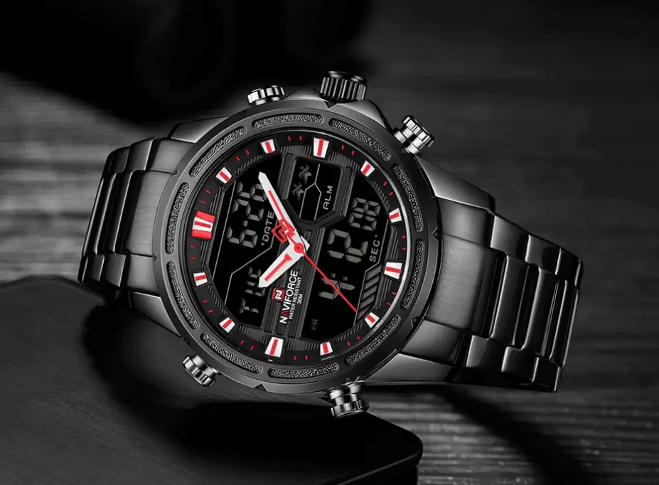 Mens Waterproof Analog Digital Watch Stainless