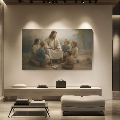 Jesus with Children Faith Wall Art III canvas by Tailored Canvases in a gallery setting on Tampa Home & Garden Store