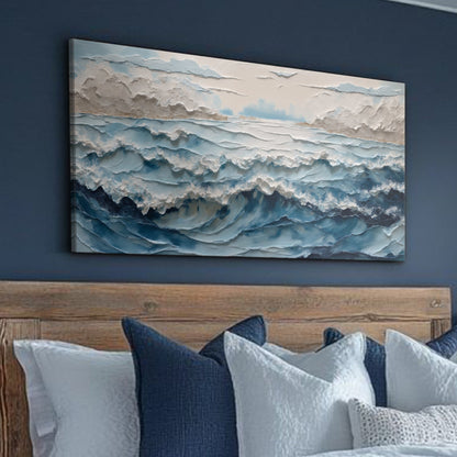 Ocean Embrace wall art crafting canvas by Tailored Canvases in blue textured sea with waves on Tampa Home & Garden Store