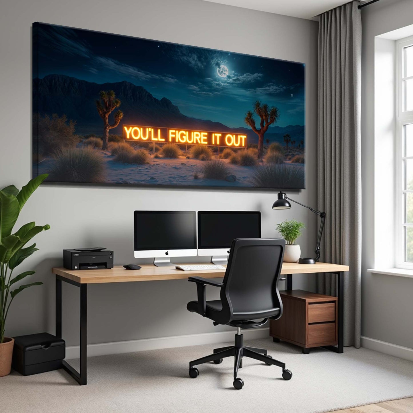 You'll Figure It Out canvas wall art with neon orange sign over desert landscape on Tampa Home & Garden Store