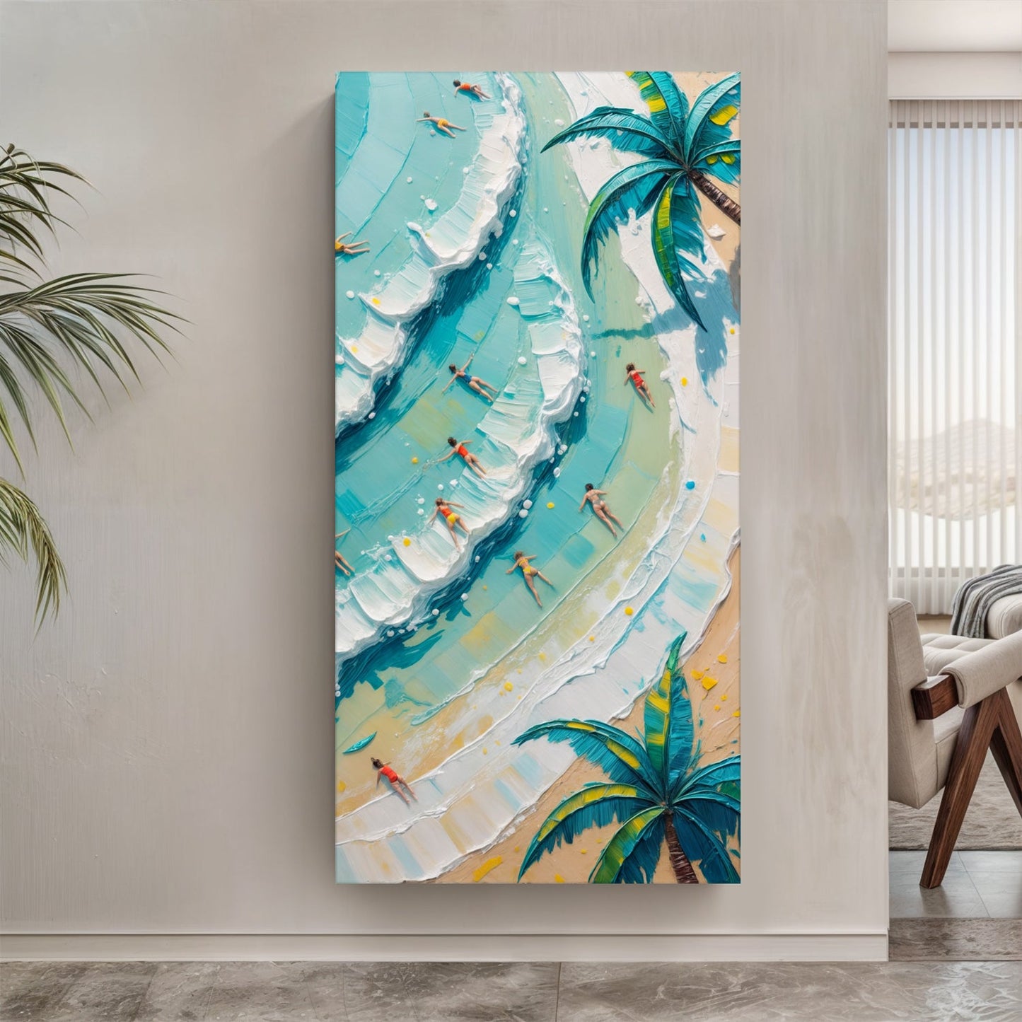 Beach Days Wall Art XXI canvas with turquoise waves and palm trees in textured paint on canvas on Tampa Home & Garden Store