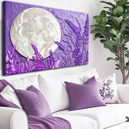 3D Lavander Moon Wall Art canvas Tailored Canvases with purple lavender and textured moon on Tampa Home & Garden Store