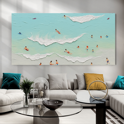 Beach Days Wall Art X canvas by Tailored Canvases in teal sea tones with surfers on canvas on Tampa Home & Garden Store