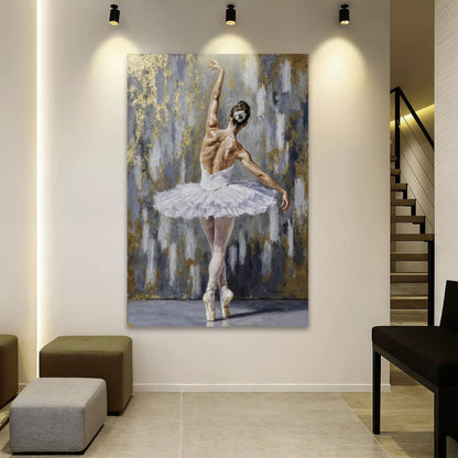 Modern Ballet Elegance Wall Art canvas, dancer in white tutu against blue background on Tampa Home & Garden Store