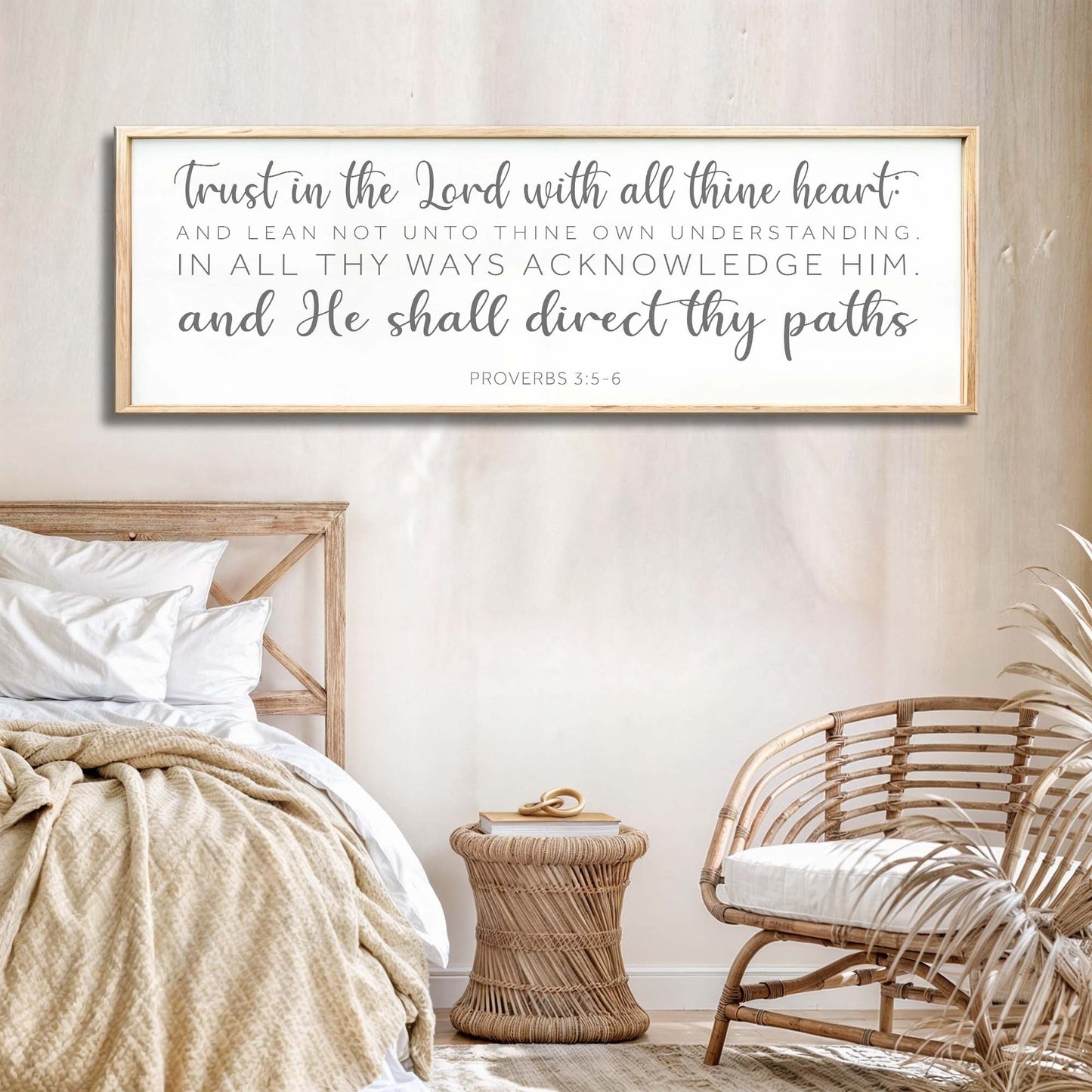 Canvas wall sign Proverbs 3:5-6 Faith by Tailored Canvases, light wood frame on Tampa Home & Garden Store