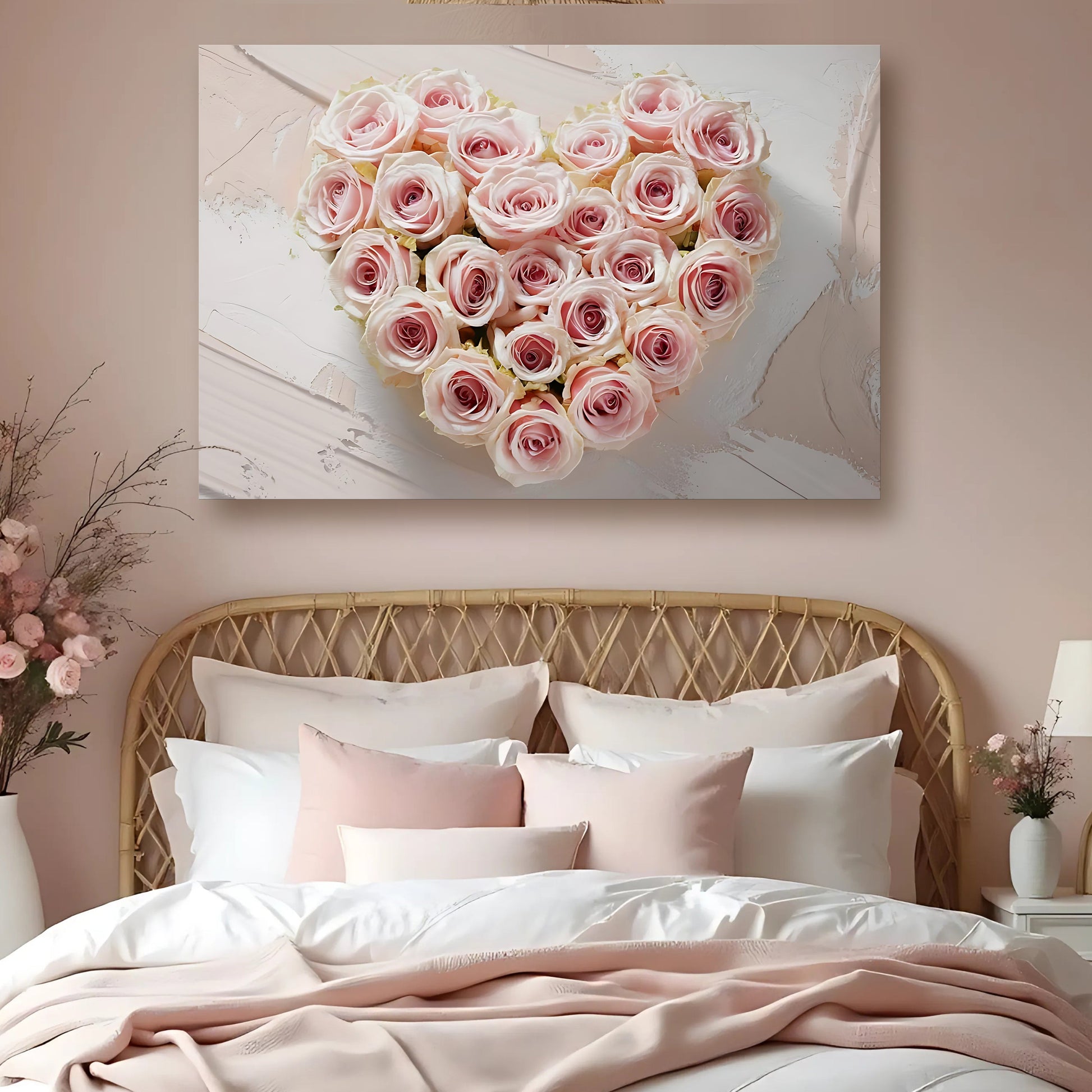 Floral Heart Wall Art IV canvas with pastel pink roses forming a heart on pale backdrop on Tampa Home & Garden Store