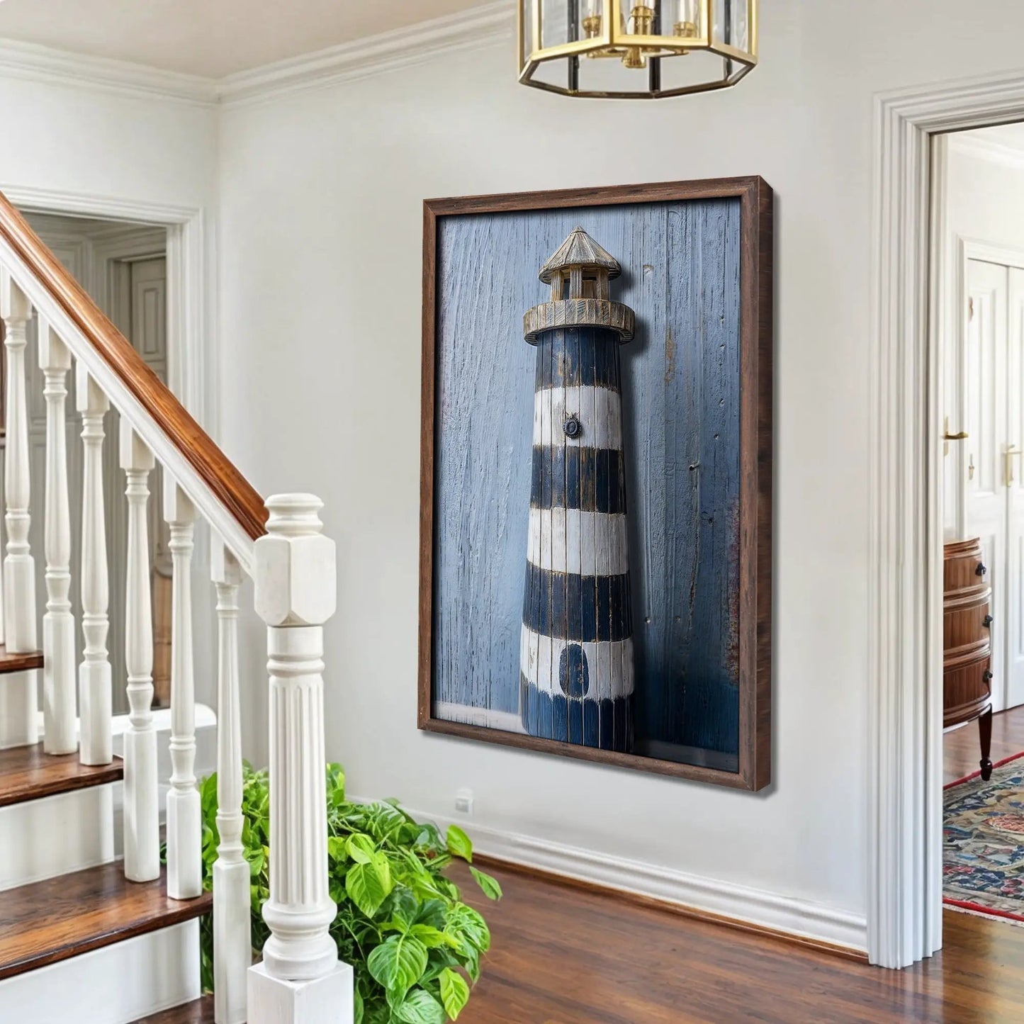 Wooden Lighthouse Coastal Wall Art canvas by Tailored Canvases, weathered lighthouse framed on Tampa Home & Garden Store